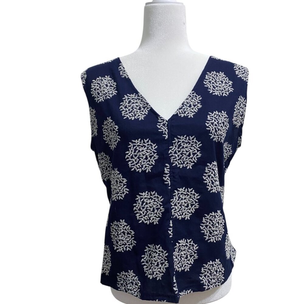 Handmade Artisanal Cotton Sleeveless Top V-Neck Cottagecore Floral Embroidered - Picture 2 of 4